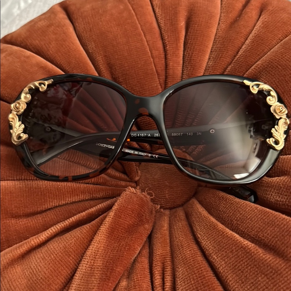 Dolce Gabanna Tortoise Oversized Sunglasses with Ornate Embellishments